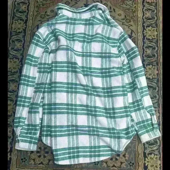 Joie Womens Fleece Plaid Print Long Sleeve Button Up Shacket Green And W Size L - Picture 2 of 2